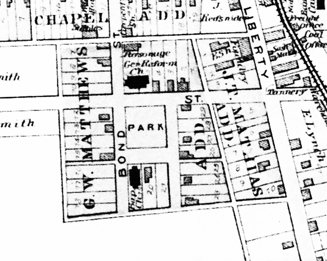 The boundaries of the original G. W. Matthews addition and surrounding area.